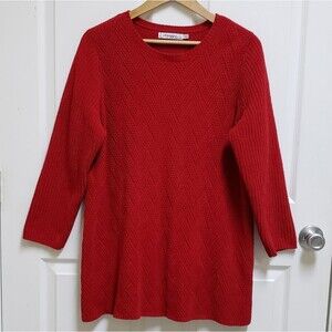 Arpeggio Sweater Womens 1X Red Chevron Cable Knit Pullover Casual Crew Holiday